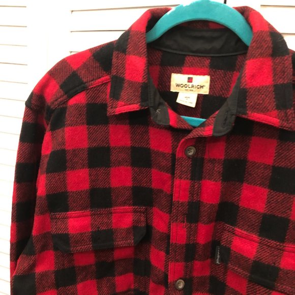 Woolrich men long sleeve wool shirt jacket in red plaid, M - Picture 3 of 12